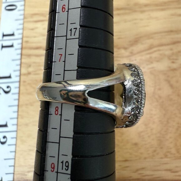 Monet Silver-Tone Cocktail Ring With Smoky Gemstone & Crystal  Size 8 - Picture 7 of 16